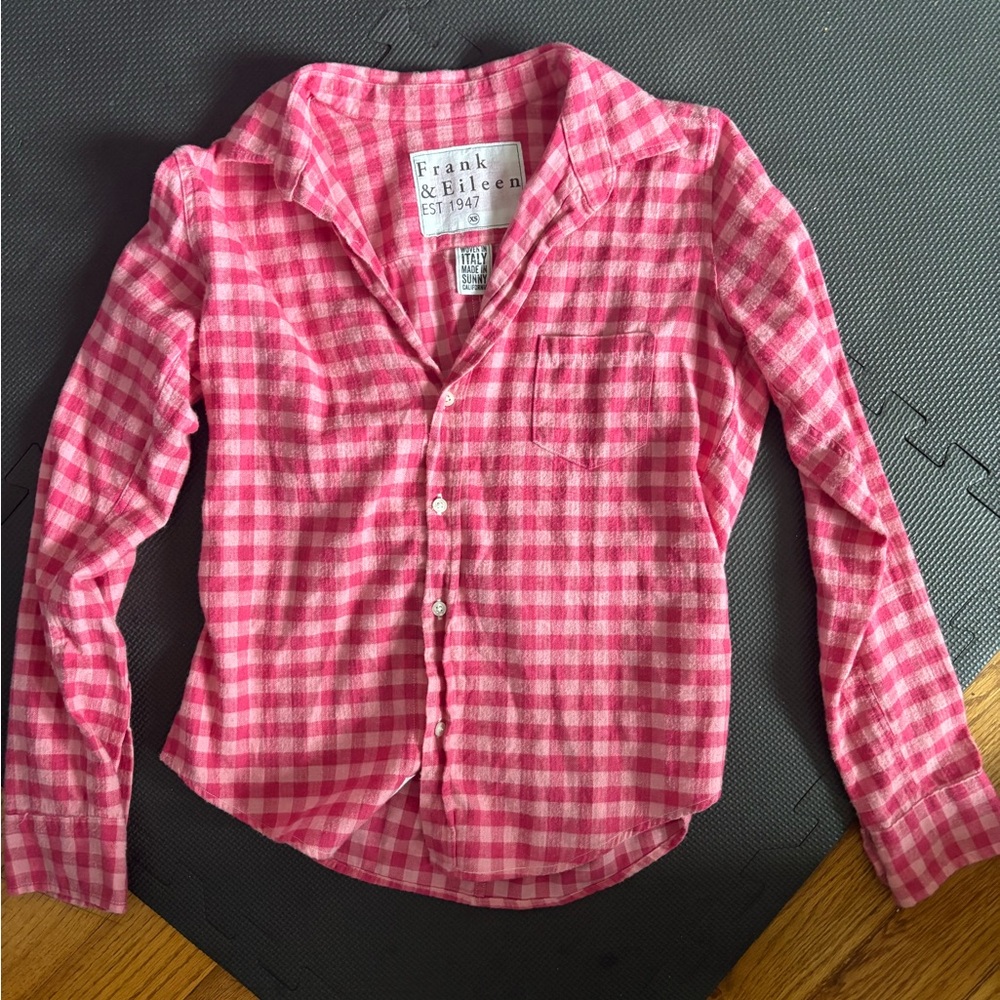 Frank & Eileen Barry Pink Check 100% Cotton Button-Down Shirt Size XS